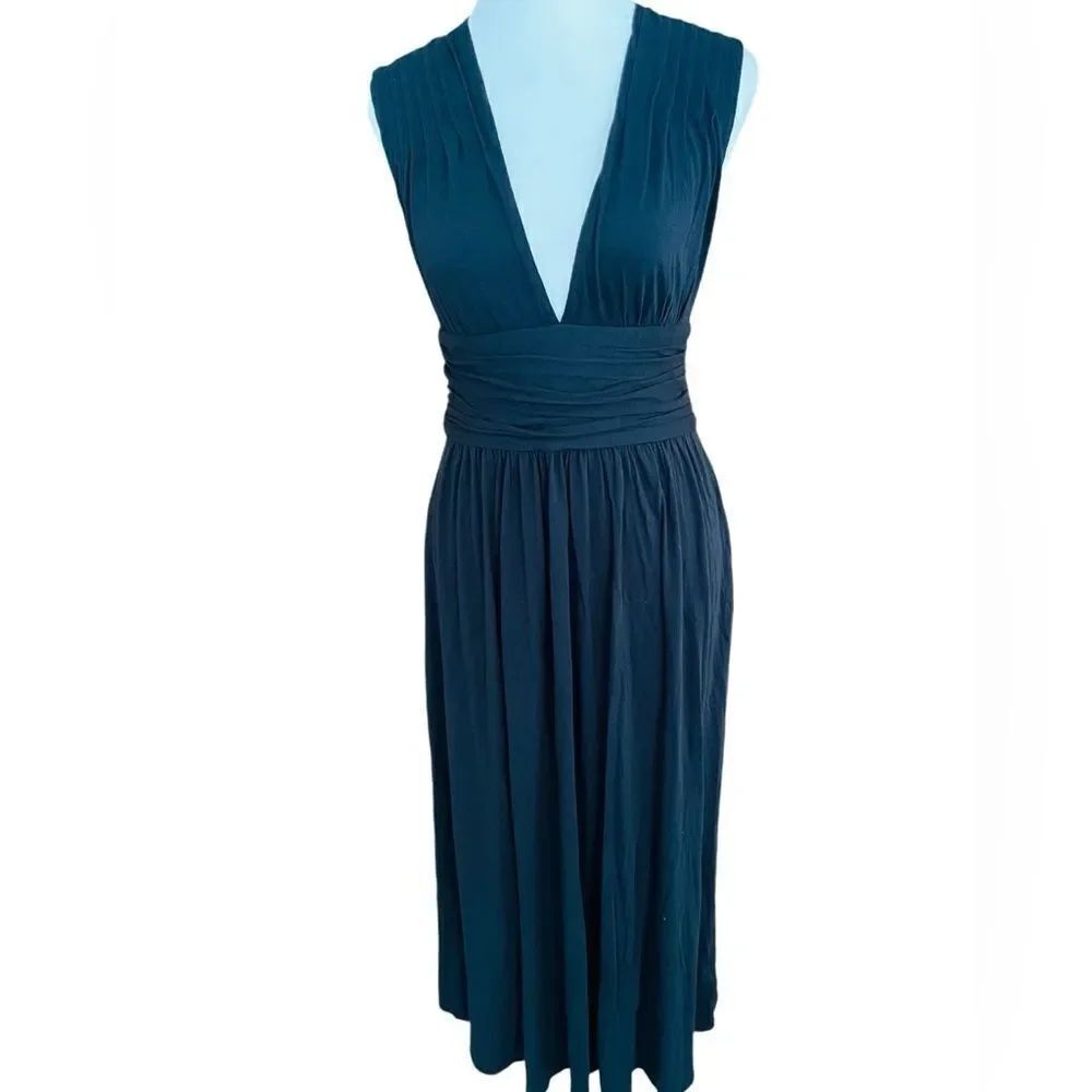 JOIE black v neck jersey knit wide waistband maxi dress, side zip  size Small